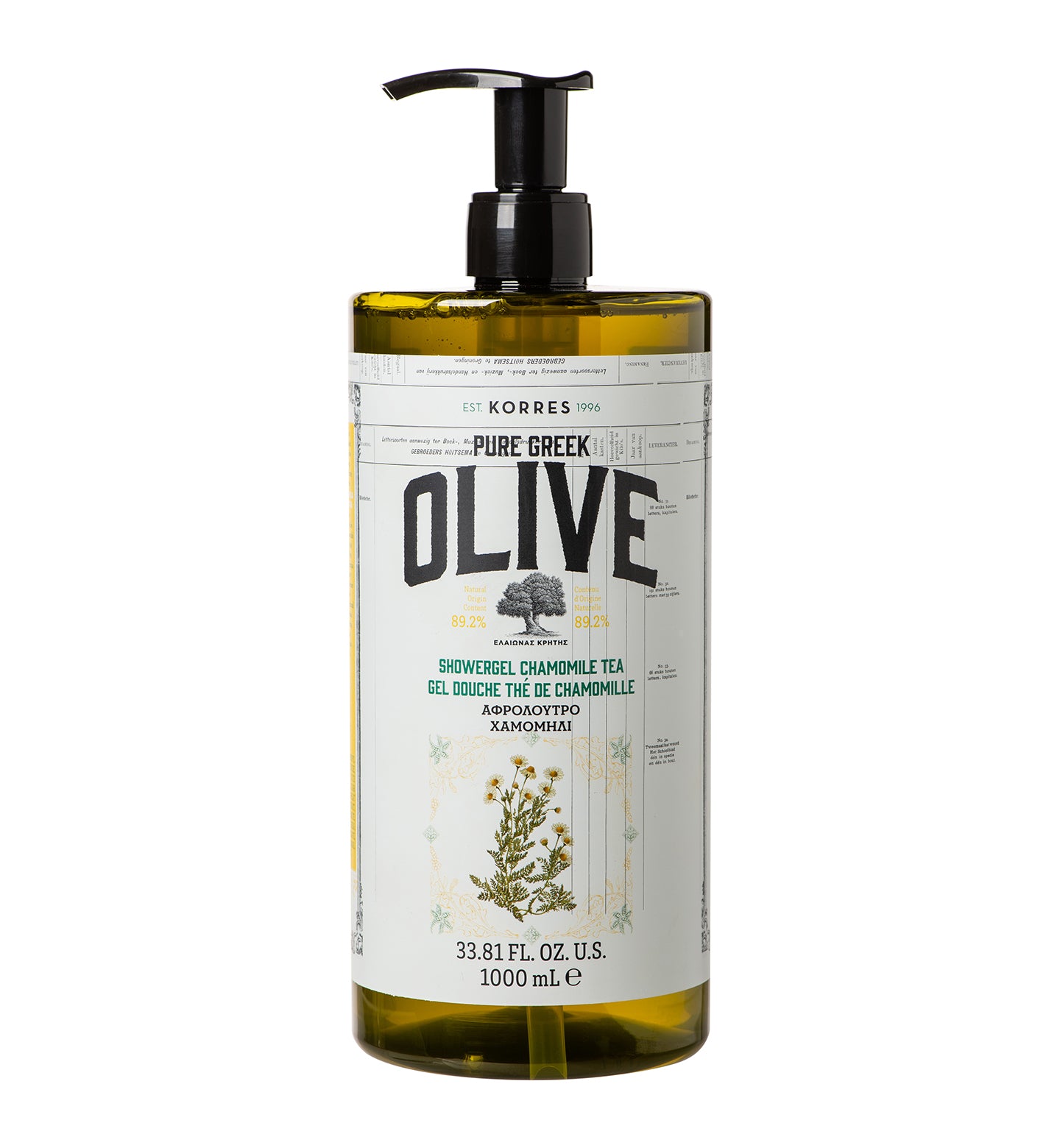 Pure Greek Olive Shower Gel Chamomile Tea 1 Liter Pure Greek Olive Korres